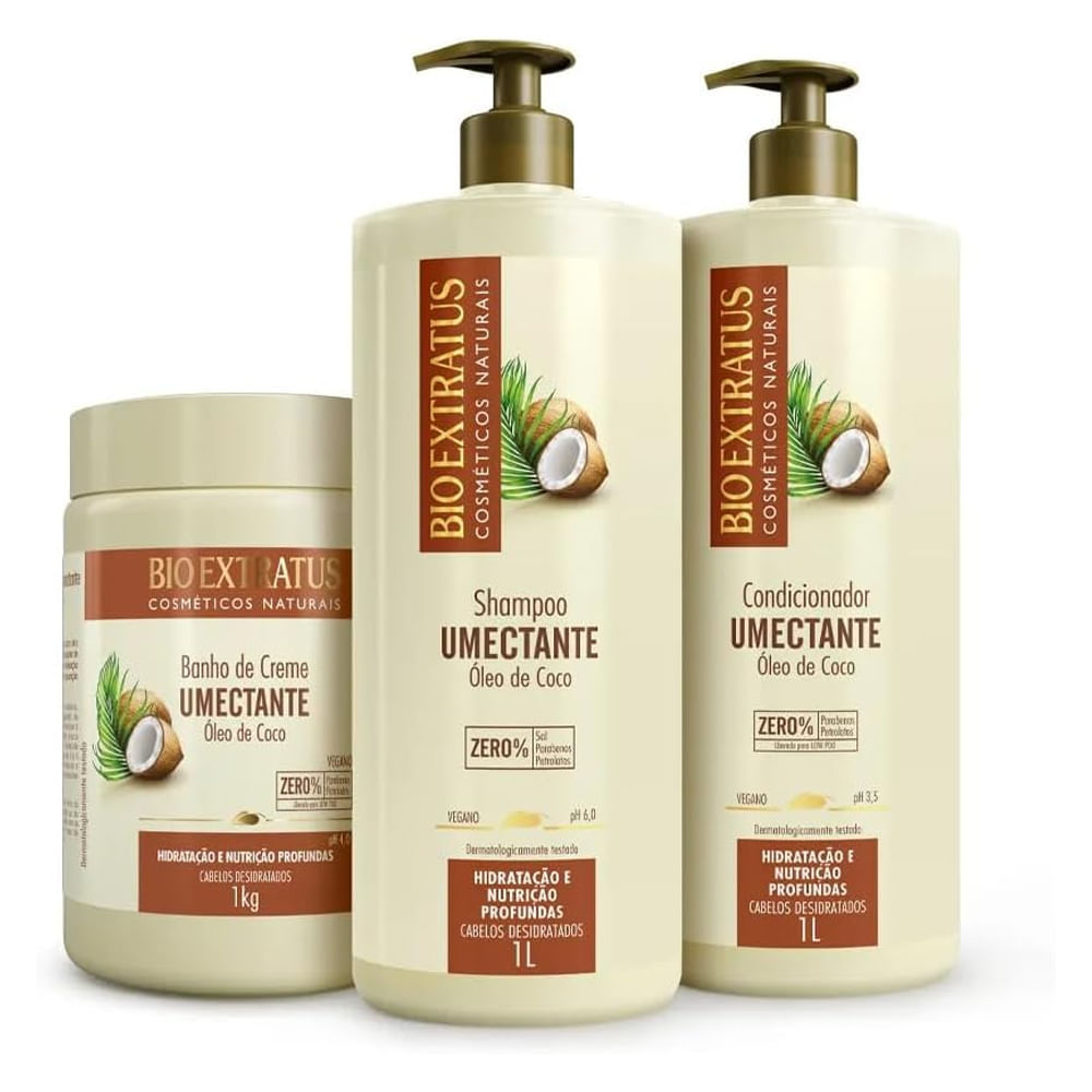 Kit Shampoo + Condicionador + Máscara Bio Extratus Óleo de Coco