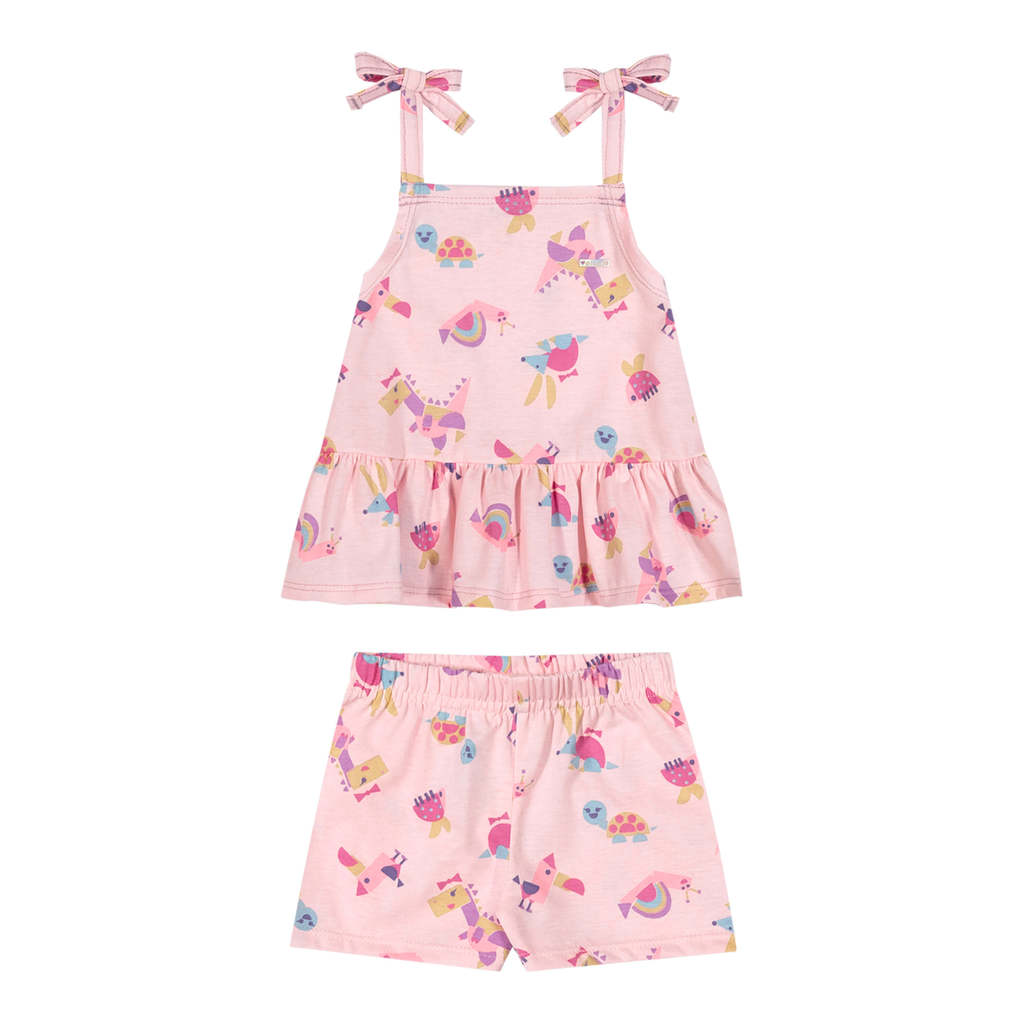 Conjunto Bebê Menina Alças Com Laços Elian Rosa em Oferta na Shopee