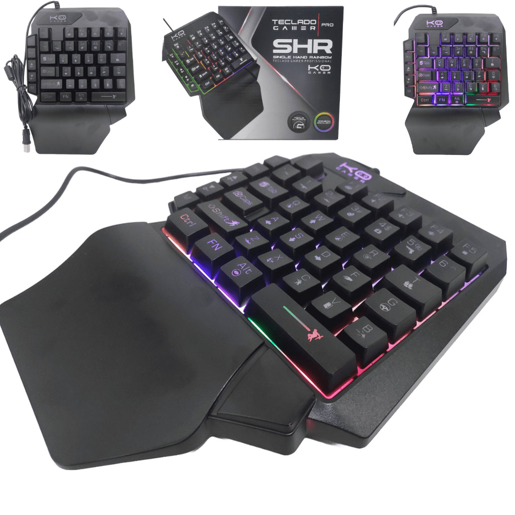 Teclado gamer semi mecanico single hand profissional uma mão led rgb