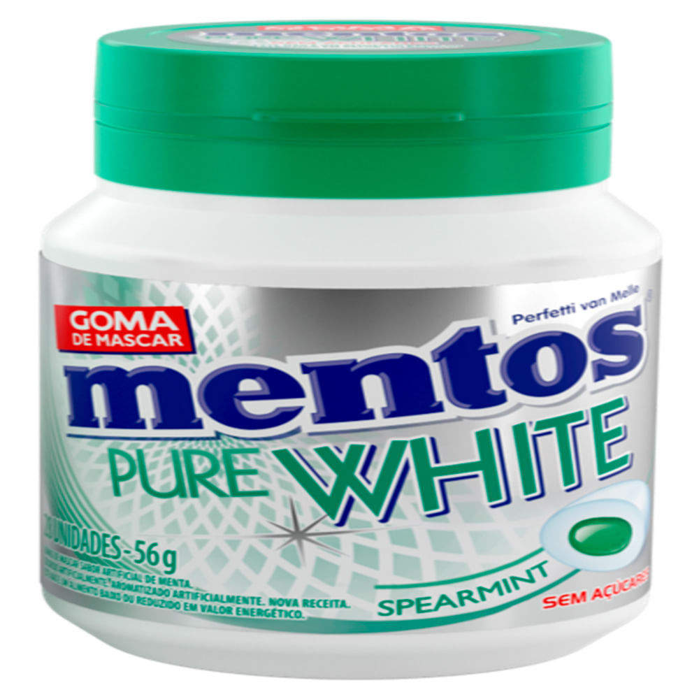 Goma de Mascar Mentos Pure White Spearmint Sem Açúcar Pote 56g em Oferta na Shopee