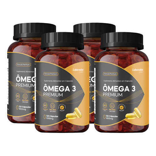 Ômega 3 Óleo De Peixe Concentrado 1000mg 120 Cápsulas x  4 Potes Premium 480 cápsulas