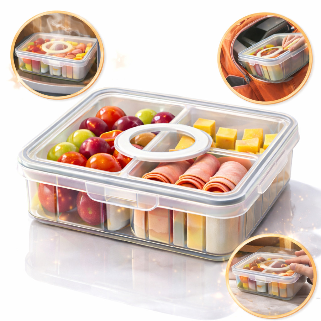Pote Acrílico Hermético Multiuso Com 2 Divisórias Para Frutas Legumes Carnes E Ovos Transparente Organizador Geladeira
