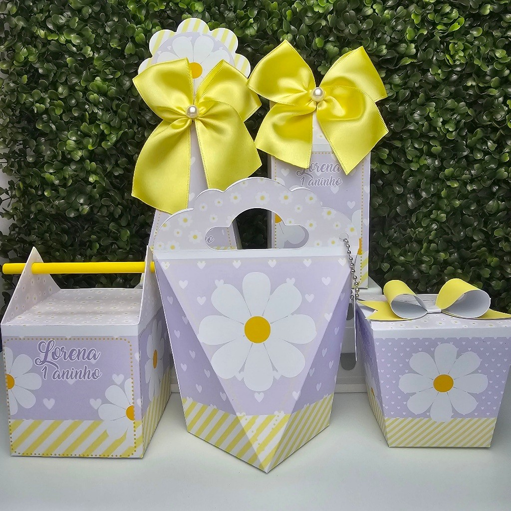 Kit Caixa Montada MARGARIDAS LILÁS ROXA - Personalizados - Festa infantil - Aniversário - Lembrancinha