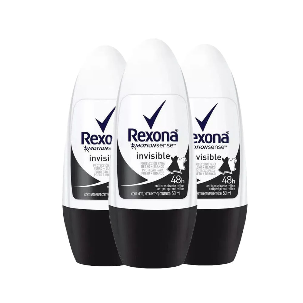 Kit Desodorante Roll On Rexona Invisible Feminino 50ml - 3 Unidades em Oferta na Shopee