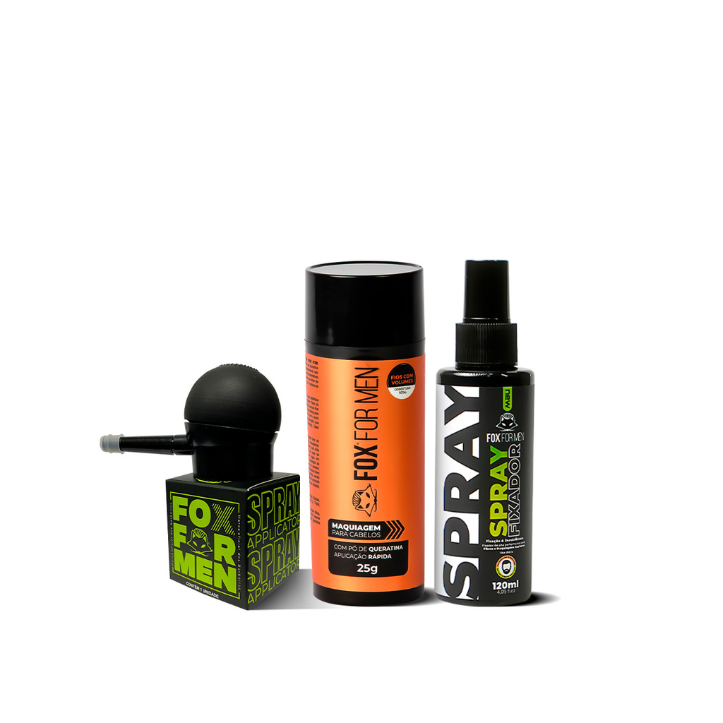 FIBRA CAPILAR CASTANHO + APLICADOR SPRAY FIXADOR FOX FOR MEN em Oferta na Shopee