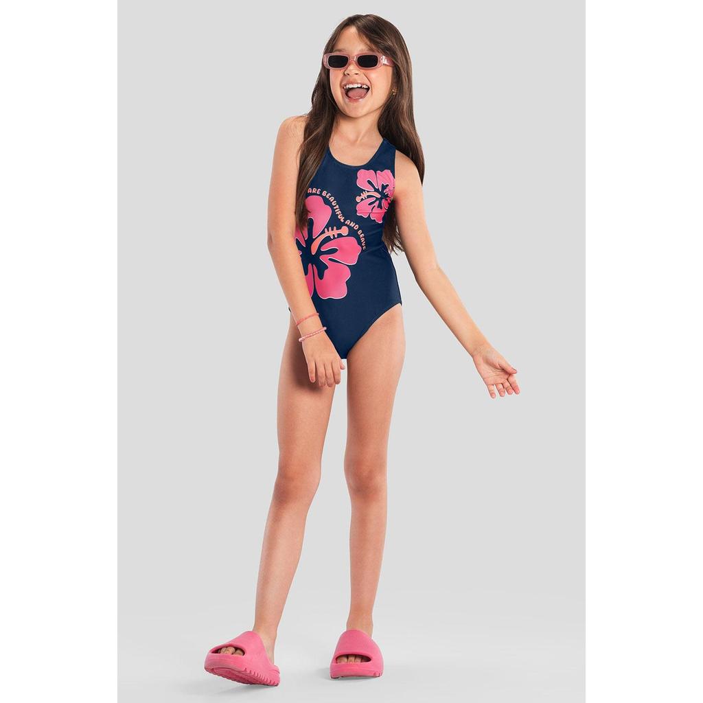 Maiô infantil menina de flores em malha UV Brandili em Oferta na Shopee