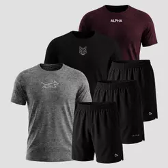 Kit 6 Peças Dry 3 Camisetas e 3 Bermudas Alpha Co