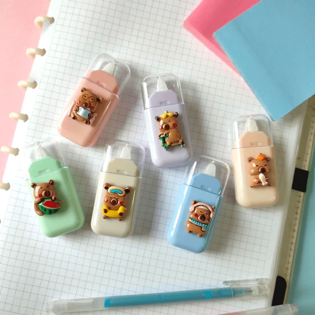 Corretivo em Fita 6M Kit 6 Capivara Secagem Instantânea Papelaria Fofa