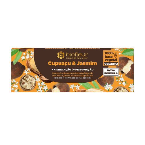 Kit Sabonete em Barra Biofleur Perfumado Cupuaçu e Jasmim 3x80g