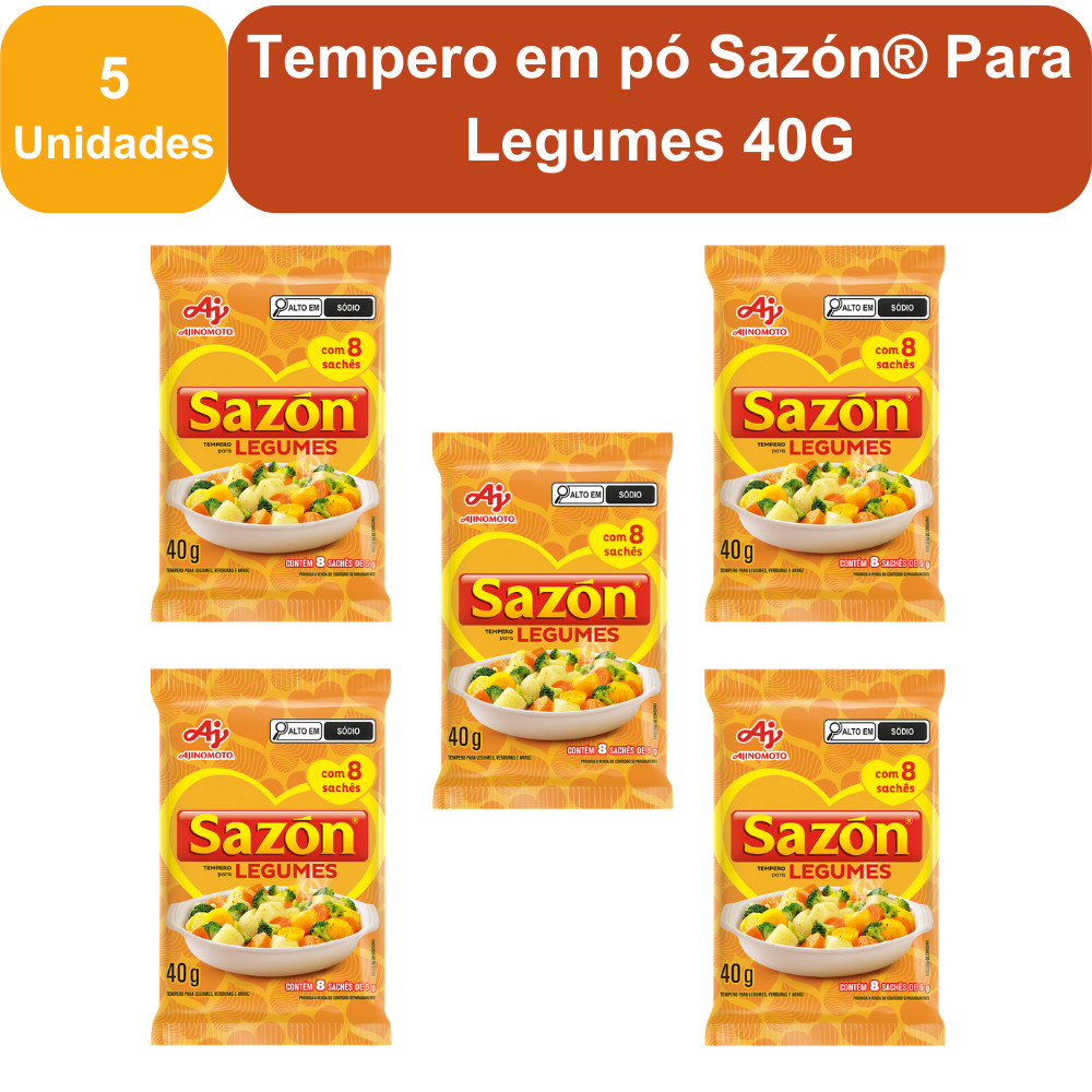 Kit 5 Unidades Tempero em pó Sazón® Para Legumes 40G