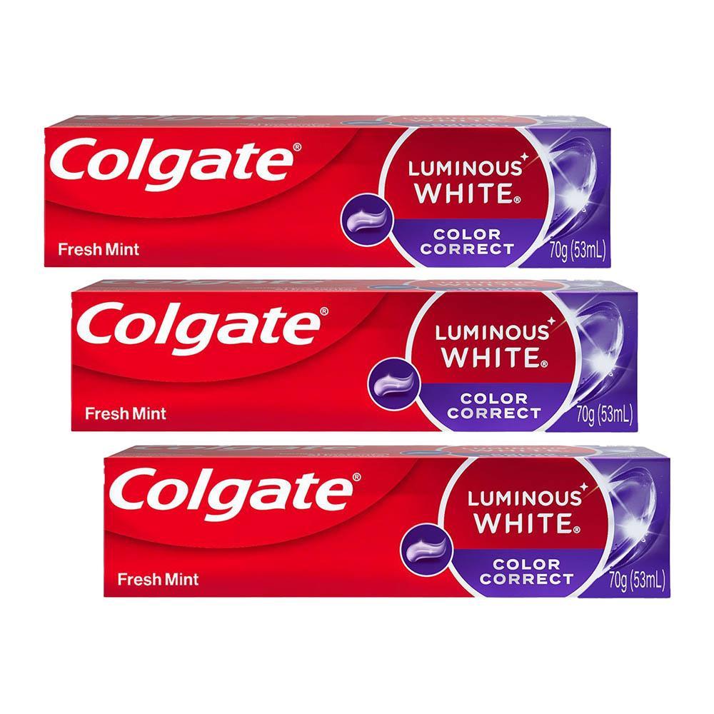 Kit 3 Cremes Dentais Clareador Colgate Luminous White Color Correct 70g em Oferta na Shopee