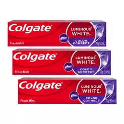 Kit 3 Cremes Dentais Clareador Colgate Luminous White Color Correct 70g