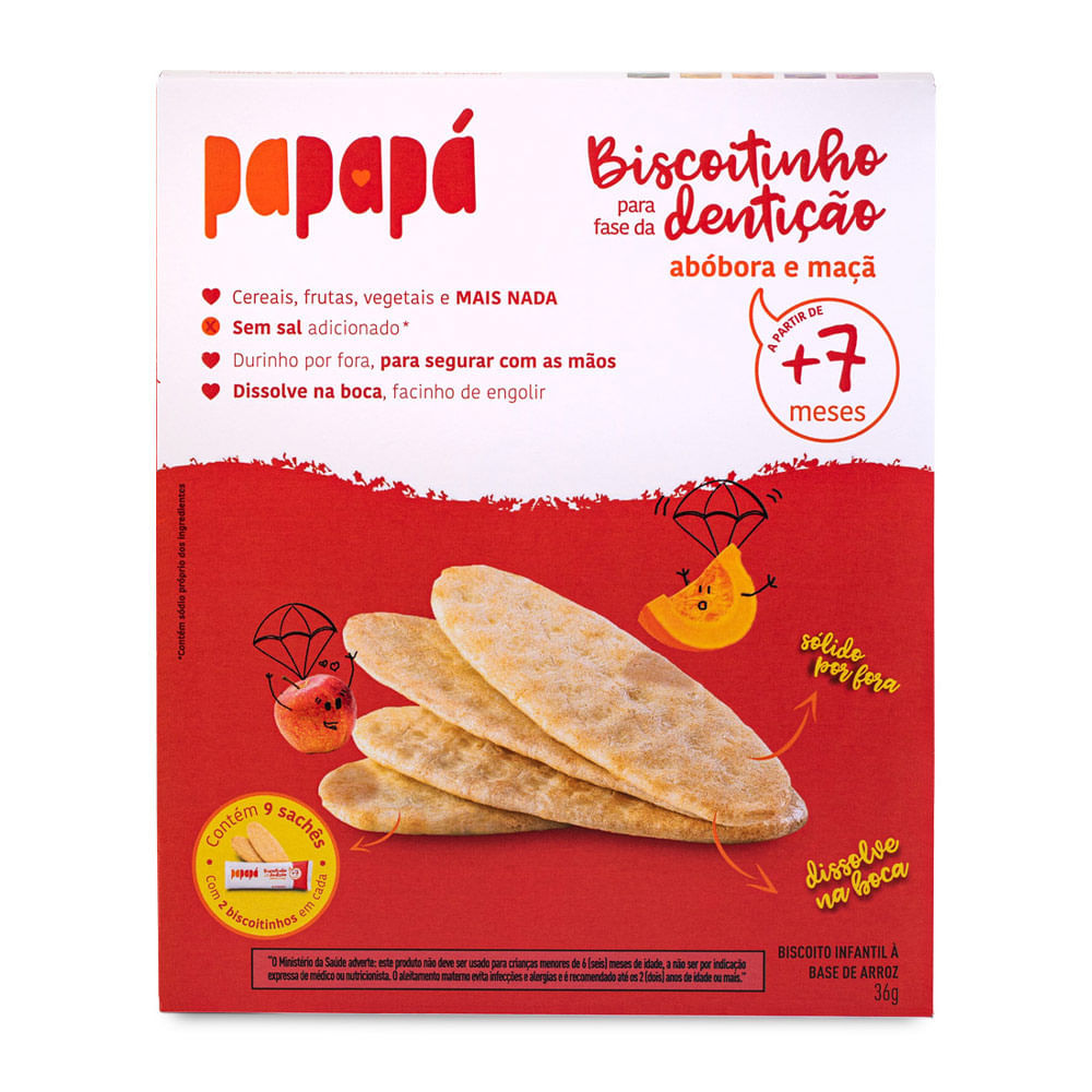 Biscoitinho para Fase da Dentição a Base de Arroz Papapá 7+ Meses Abóbora e Maçã sem Glúten 36g em Oferta na Shopee