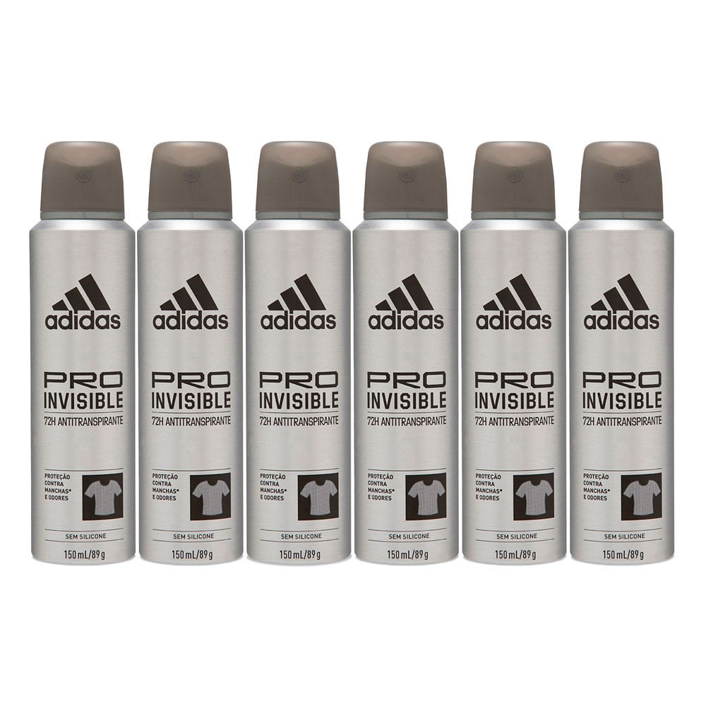 Kit 6 Desodorante Adidas Masculino Pro Invisible Aerossol Antitranspirante 150ml em Oferta na Shopee