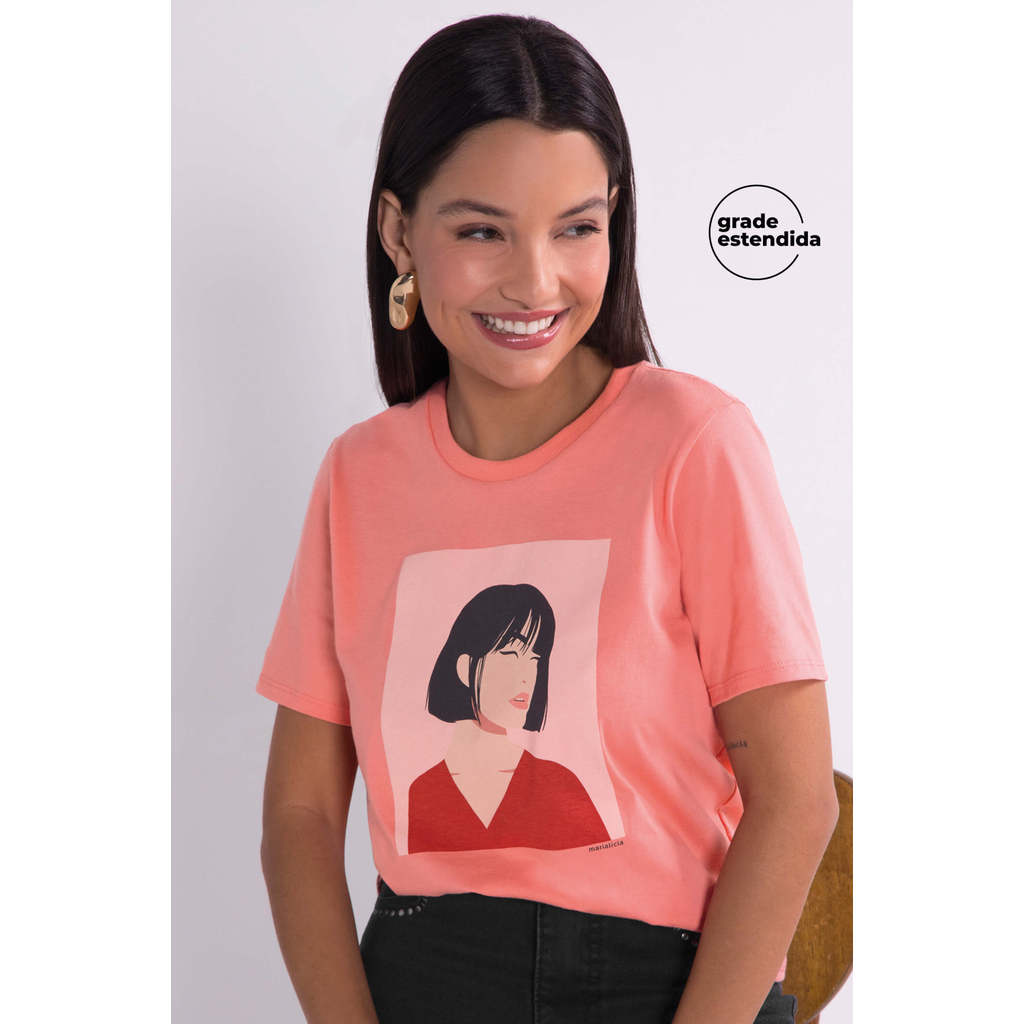 T-Shirt Feminina Mulheres Marialícia Laranja em Oferta na Shopee