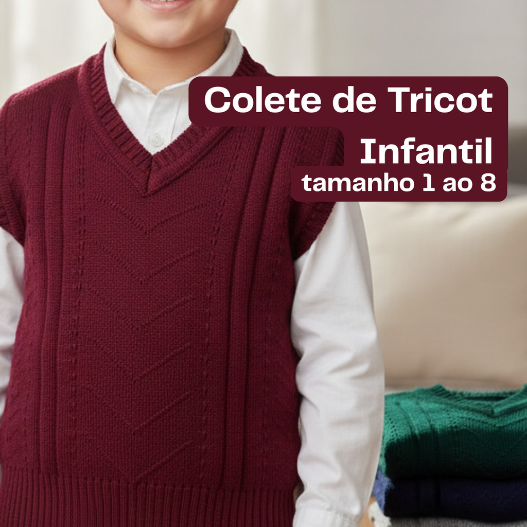 Colete de Tricot Infantil Unissex Quentinho e Confortável – Tamanhos 1 ao 8 – Malha Macia para Outono/Inverno