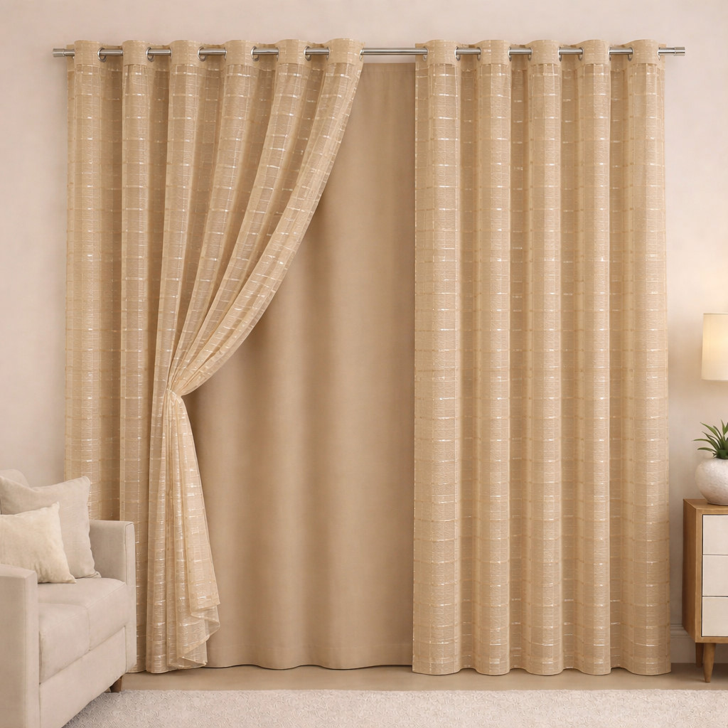 Cortina Janela Blackout Blecaute PVC 2,80m x 1,80m Com Tecido Voil Xadrez