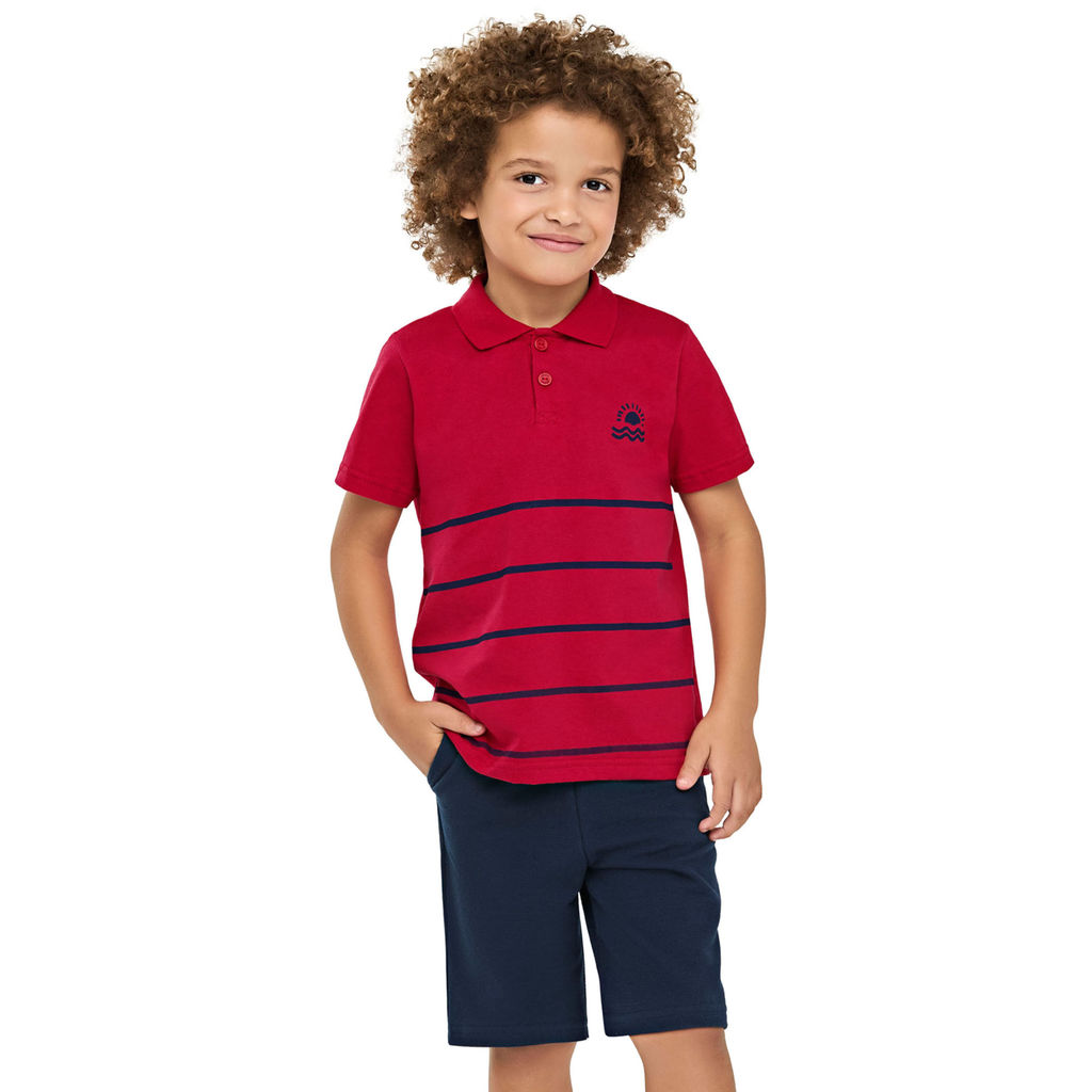 Conjunto Infantil Menino Polo Listrado Elian Vermelho em Oferta na Shopee