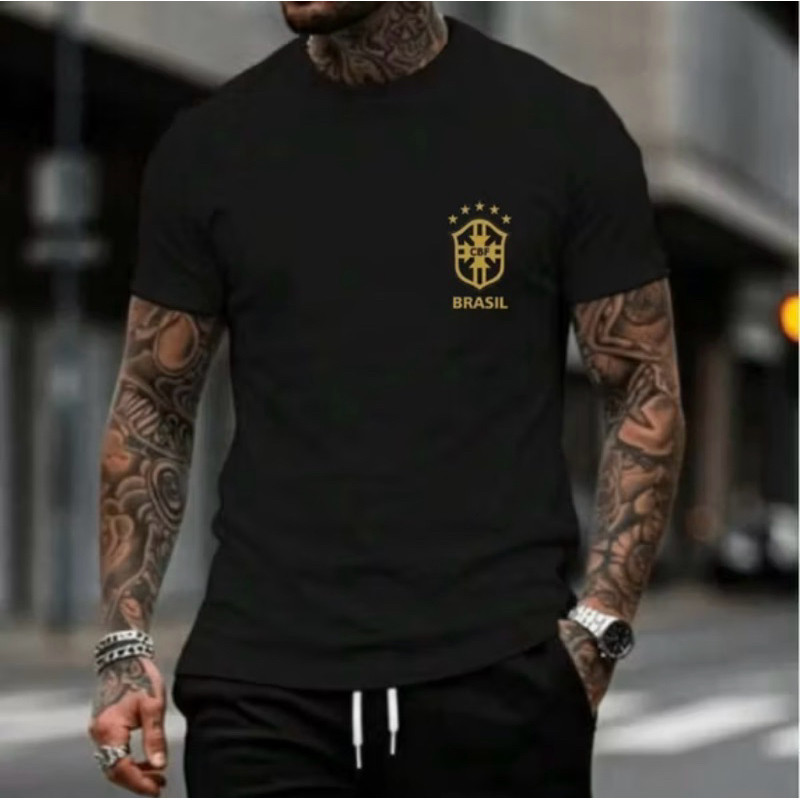 Camisa Brasil Masculina Copa Do Mundo Torcida Casual Esportiva 100% Algodão Torcedor Premium