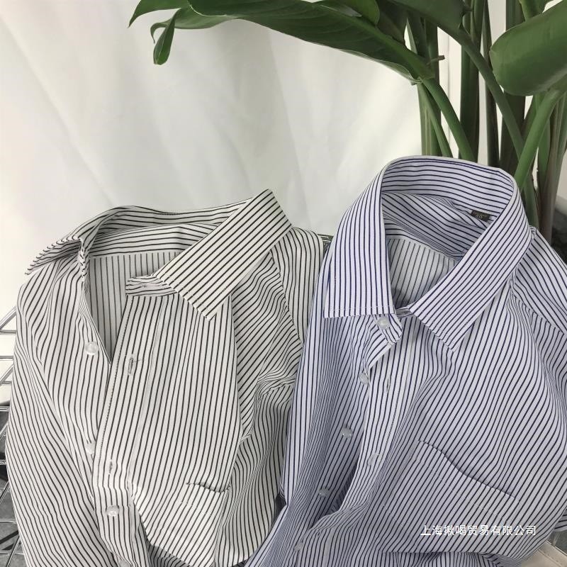 Camisa listrada juvenil masculina bonita gola quadrada solta All-Match camisa masculina Casual manga comprida camisa Plu