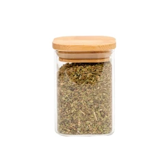 Pote de vidro 200ml com tampa de bambu hermético quadrado - Tüd