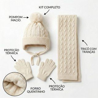 kit inverno infantil gorro cachecol luva bebê touca de lã quente e estiloso, para meninos e meninas em Oferta na Shopee