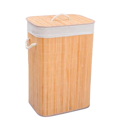 Cesto de roupa retangular de bambu forro tampa 60cm - Oikos