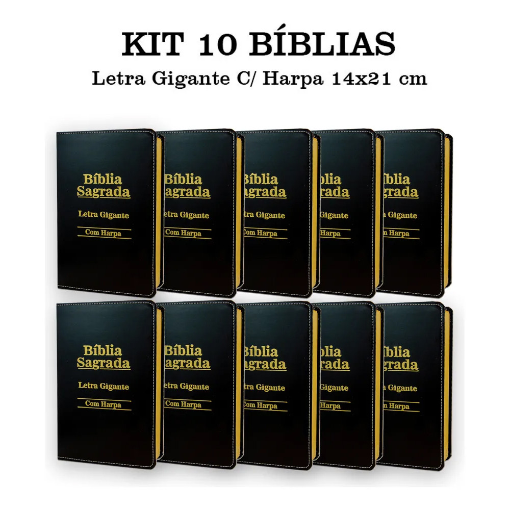 KIT com 10 Bíblias Sagrada Letra Gigante - Luxo - Preta C/ Harpa Cristã - ATACADO em Oferta na Shopee
