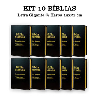 KIT com 10 Bíblias Sagrada Letra Gigante - Luxo - Preta C/ Harpa Cristã - ATACADO em Oferta na Shopee