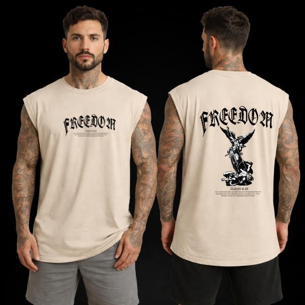 Regata Oversized Masculina Machão Para Academia Estampa Freedom Frente e Costa