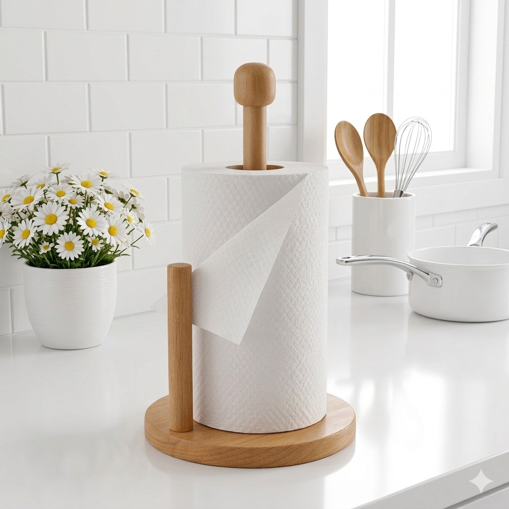 Suporte Porta Papel Toalha Bambu Organizador Cozinha Porta Rolo Papel Rústico