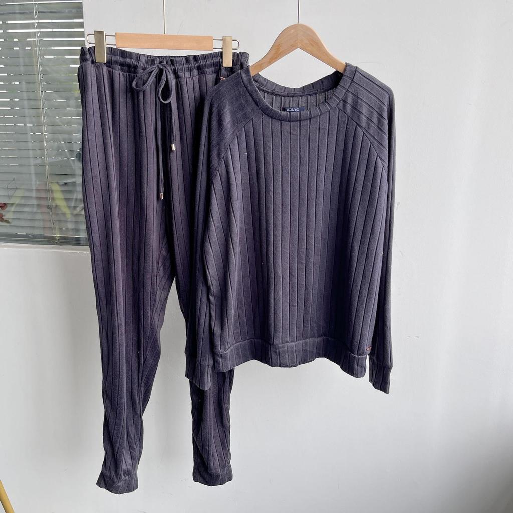 Imagem Q2-58 primavera outono Casual solto confortável fino pijamas de manga comprida calças Loungewear terno pode usar fora H2