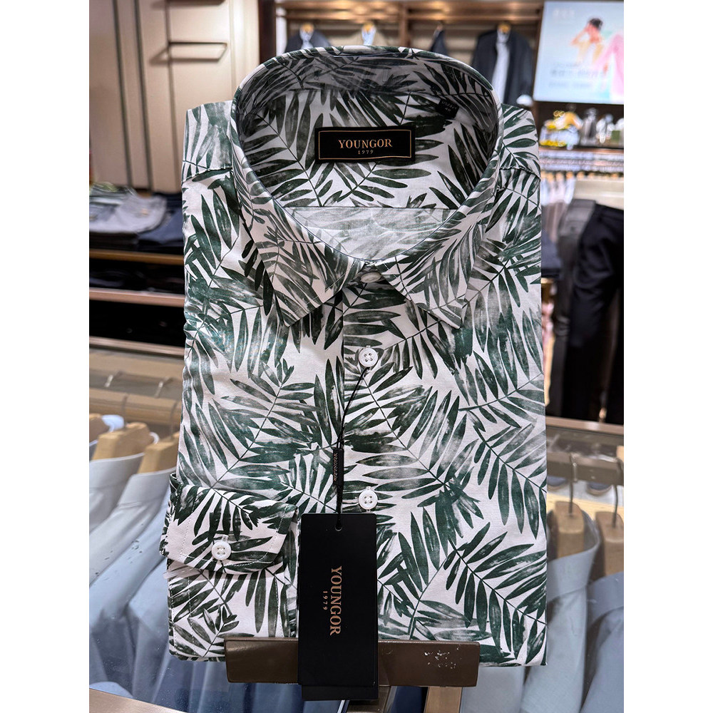 Camisa masculina de manga comprida Yagoer Roupas completas de algodão lavado elastano Micro-elástico estampado camisa ju
