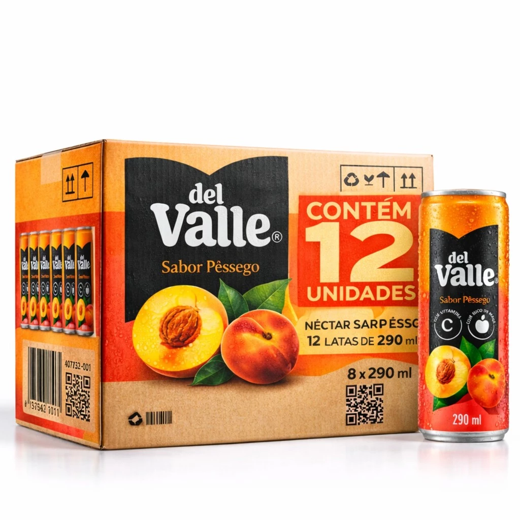 Kit 12 Suco DEL VALLE Néctar de Pêssego Lata 290ml