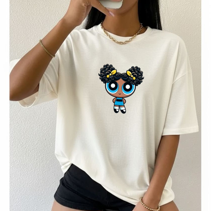 LANÇAMENTO, CAMISETA FEMININA PARA ACADEMIA 100% algodão, Meninas super poderosas DOCINHA negra