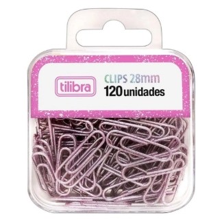 Clips Rosa Glitter 28mm Tilibra 120 Unidades | Clips Decorativos Para Papelaria, Escritório e Escola