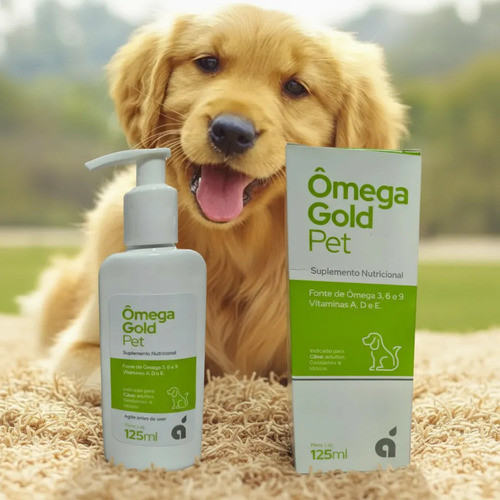 Suplemento Ômega 3, 6 E 9 Gold Cães Vitaminas A D e E  Univittá 125ml Pelos Sedosos Cachorros Cão