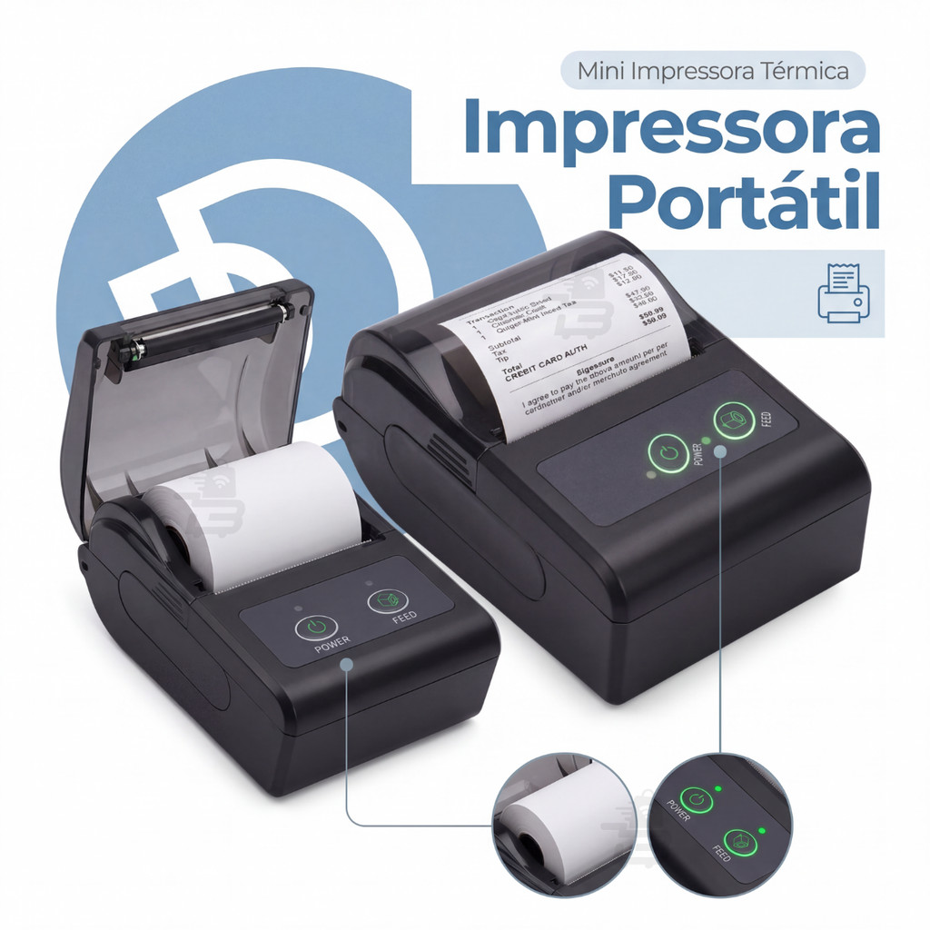Mini Impressora Termica Bluetooth Portatil 58mm Para Recibos Cupom PDV Delivery Android