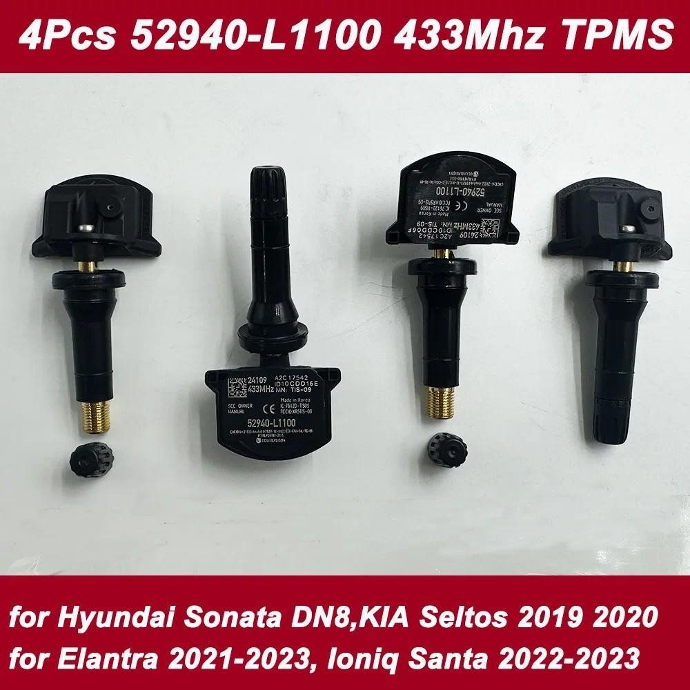 Sensor De Pressão Dos Pneus TPMS , 4 Unidades OE 52940-L1100 52940L1100 Para 2019-2023 KIA K5 Seltos Hyundai Elantra Ion