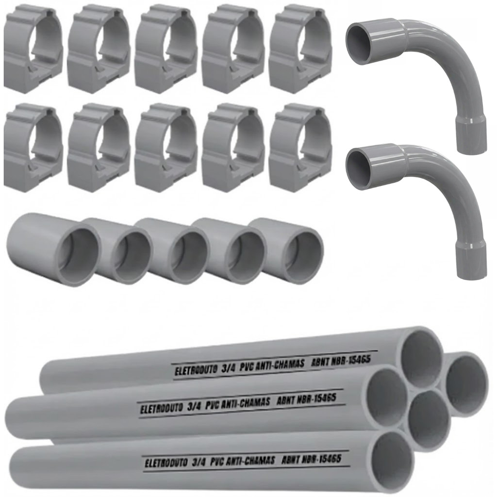 Kit 6 Metros Eletroduto PVC 3/4 Rigido + Acessórios Para Instalacao Eletrica Externa