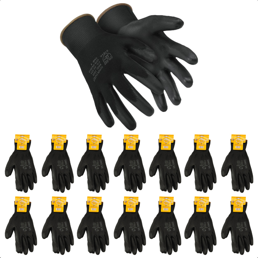 Kit 20 Par Luva De Segurança Multitato Antiestática SS1003 Poliamida Com Banho PU Mecânico Pedreiro
