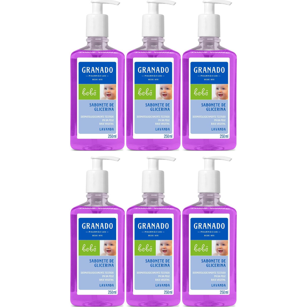 Kit C/6 Sabonete Liquido Infanti Glicerinado Bebe Lavanda 250ml