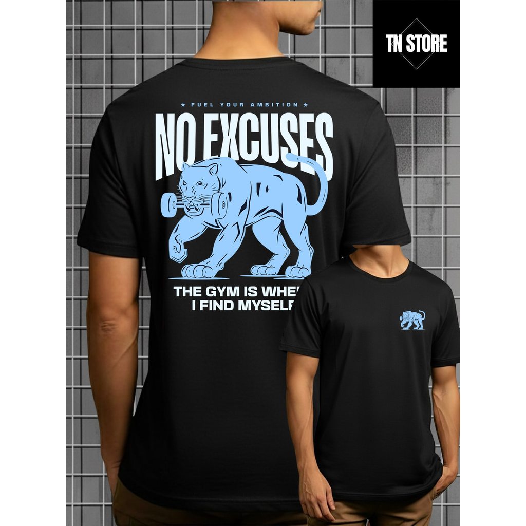 Camiseta No Excuses Fitness Academia Gym Camisa Blusa Unissex Masculino Feminino 100% Algodão Preto Branco Plus Size