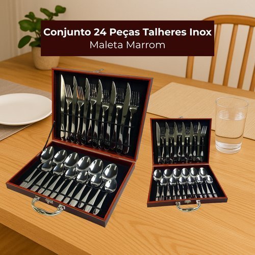 Conjunto Talheres Inox 24 Peças Luxo Elegante Sofisticado Maleta Organizador Achadinhos Achadinhos