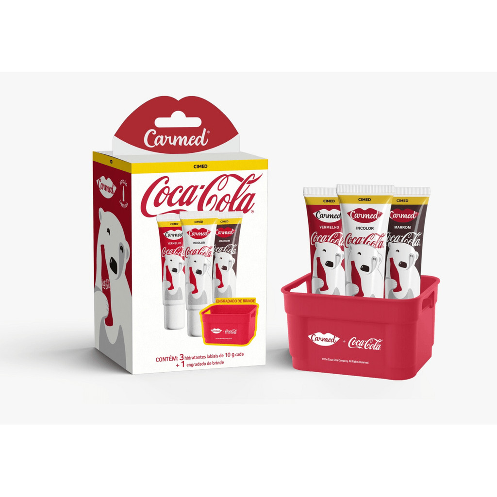 Kit Carmed Coca-Cola com 3 Hidratantes Labiais + Engradado Colecionável – Carmed