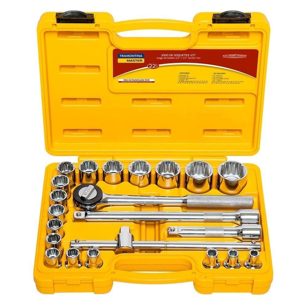 Jogo de soquete estriado 1/2 pol 8 a 32mm 22 pçs Tramontina