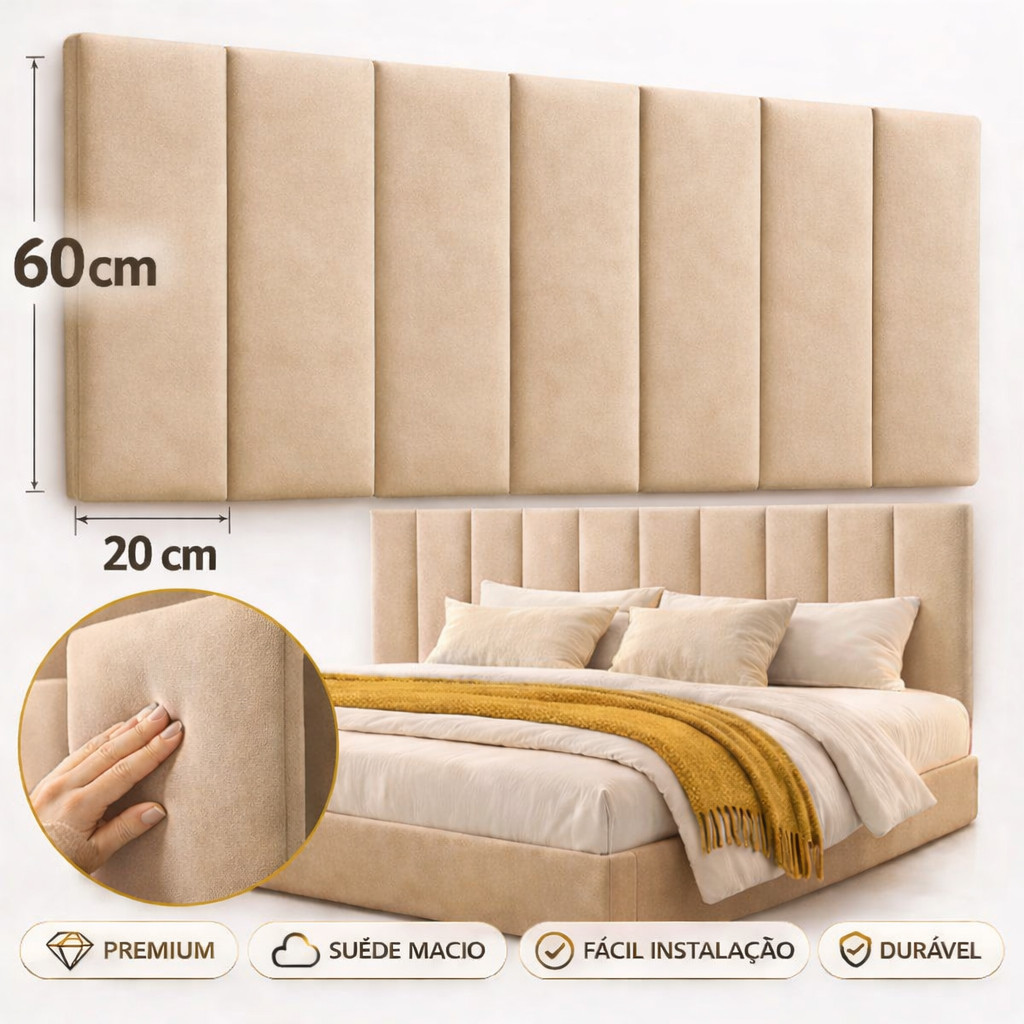 Cabeceiras de Cama Autocolante 60x20cm Cabeceira de Cama para Casal Estofada Adesiva Modulada em Oferta na Shopee