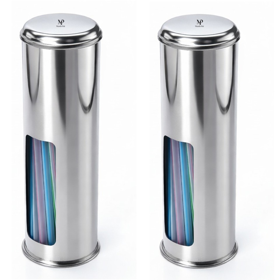 Kit 2 Porta canudo torre aço inox dispenser organizador mesa restaurante bar suporte canudo plástico papel