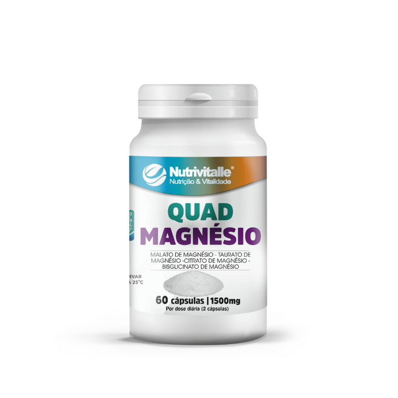 QuadMagnésio (magnésio malato, magnésio taurato, magnésio citrato e magnésio bisglicinato) 1500mg 60 Caps | Nutrivitalle