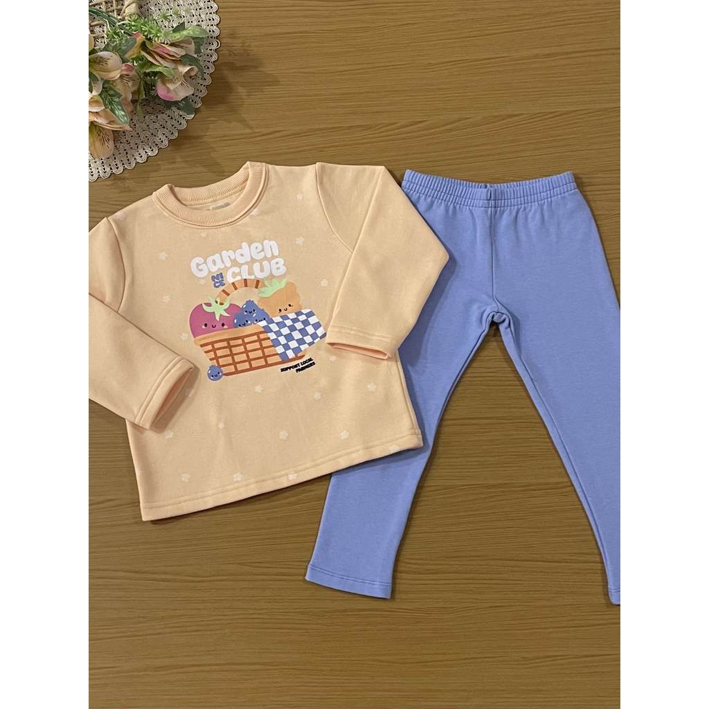 Conjunto Infantil Menina Brandili Inverno com Calça Legging e Moletom Flanelado Laranja Frutinhas